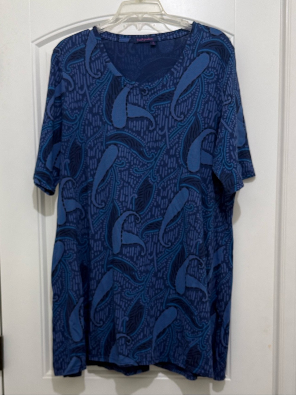 Fresh Produce Dark Blue Indigo Paisley Short Sleeve Tunic Top - Womens XL